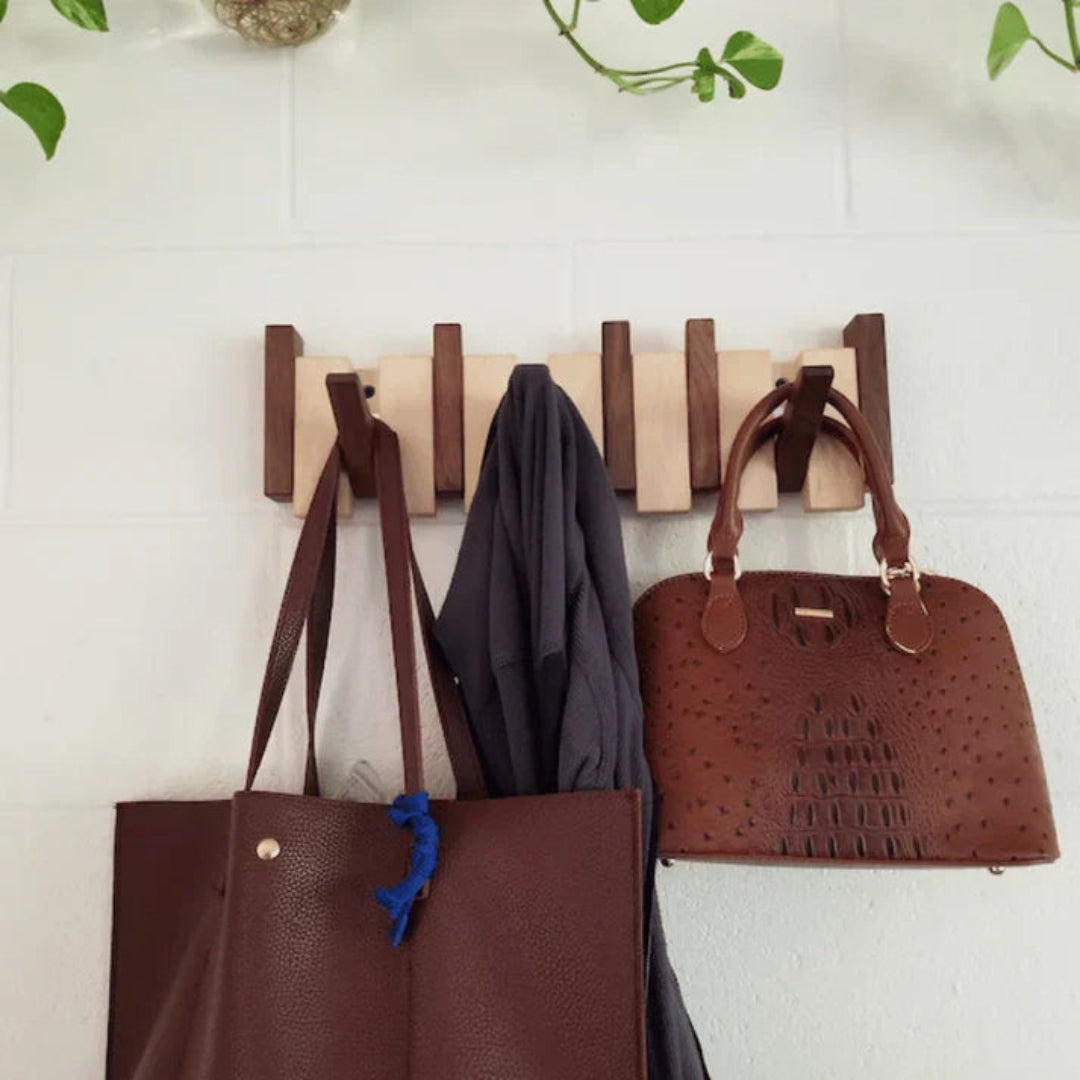 Wooden Wall-Mounted Coat Rack with Design