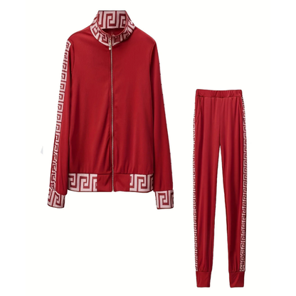 Casual Tracksuit Set with Elegant Greek Pattern