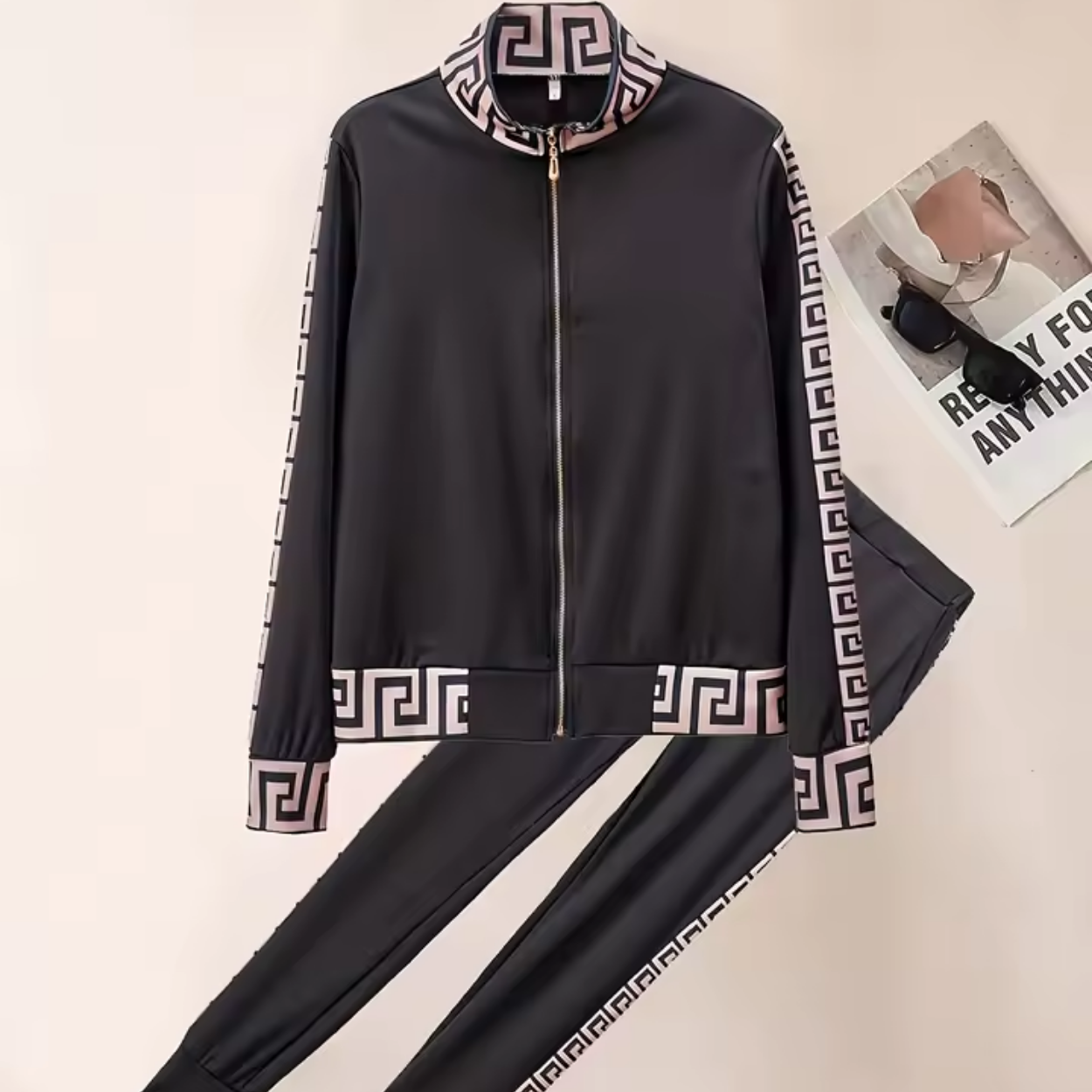 Casual Tracksuit Set with Elegant Greek Pattern