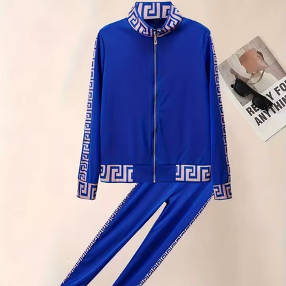 Casual Tracksuit Set with Elegant Greek Pattern