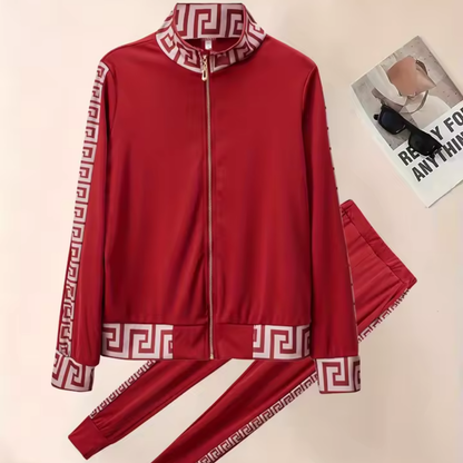 Casual Tracksuit Set with Elegant Greek Pattern