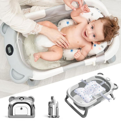 Marcherelle™ – Baignoire Bébé Pliable avec Matelas Ergonomique, 0–24 Mois