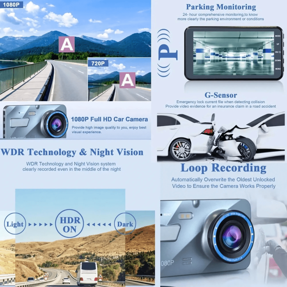 Marcherelle™ – Dashcam Voiture Avant & Arrière avec Vision Nocturne