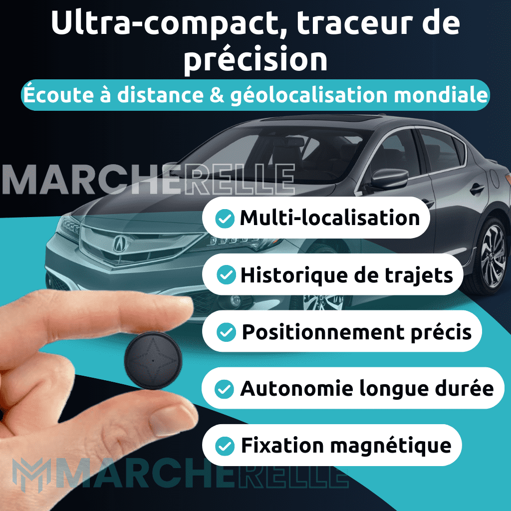Marcherelle™ – Traceur GPS Voiture Sans Abonnement, Localisation Précise