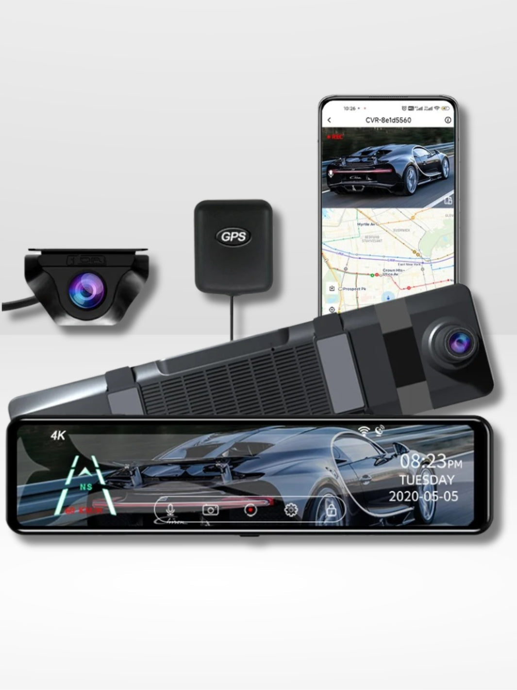 4K Rearview Mirror Camera with GPS and Recording